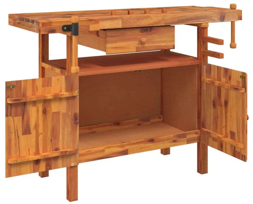 Bancada de trabalho c/ gaveta/tornos 124x52x83 cm acácia maciça