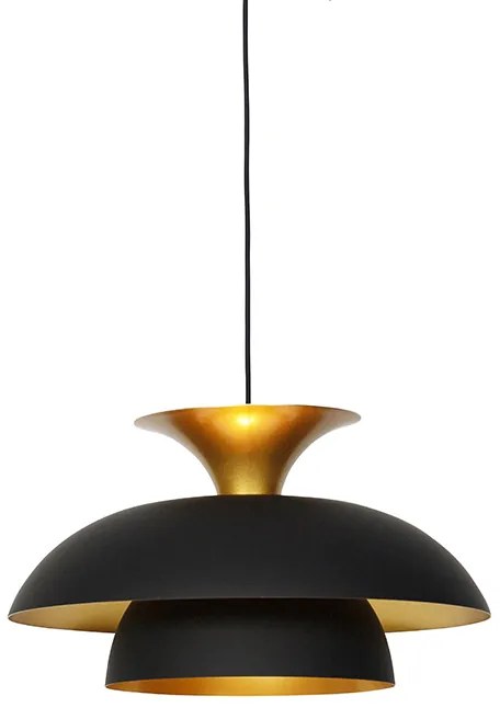 Candeeiro de suspensão moderno redondo preto com dourado 3 camadas - Titus Moderno