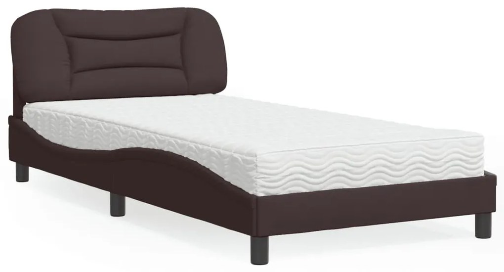 Cama com colchão 100x200 cm tecido castanho-escuro
