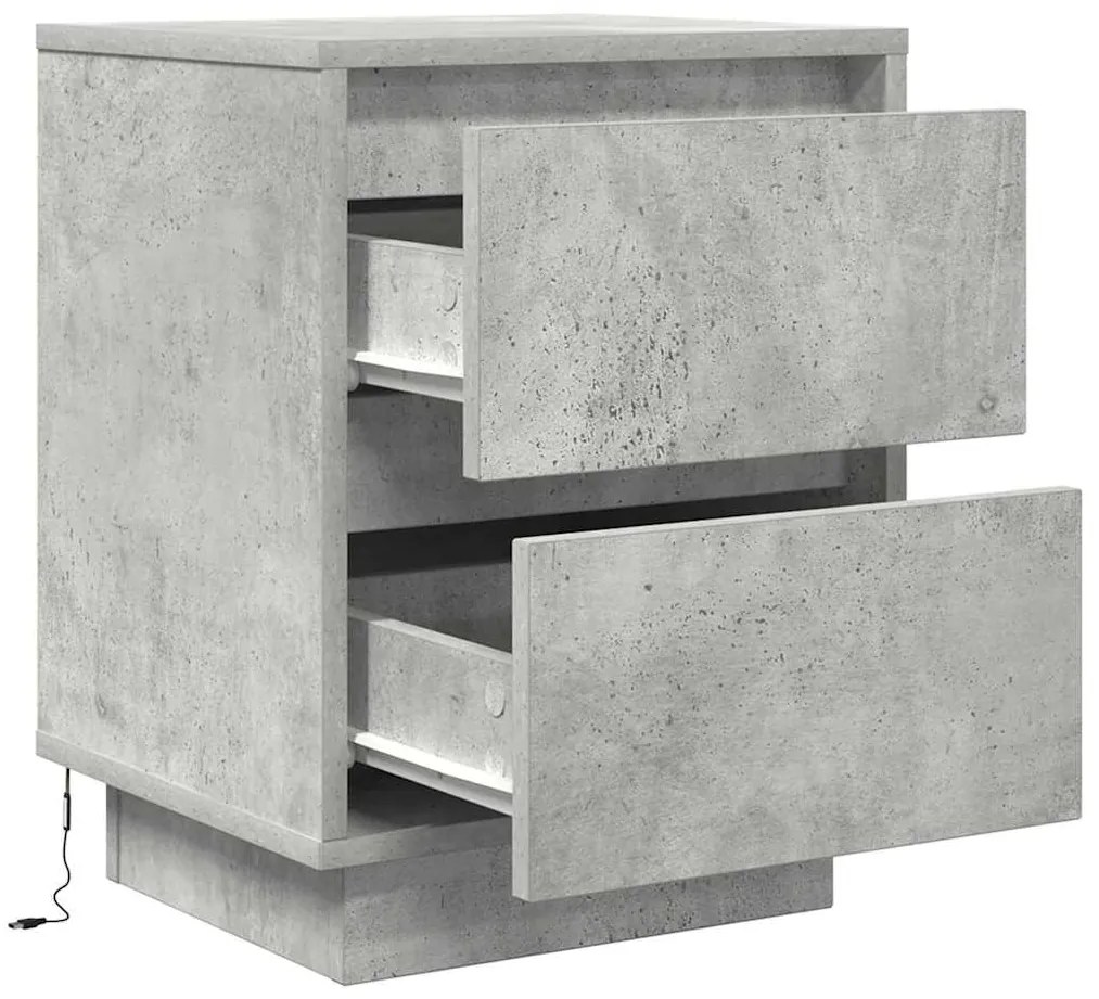 Mesas cabeceira c/ luzes LED 2 pcs 38x34x50 cm cinzento-cimento
