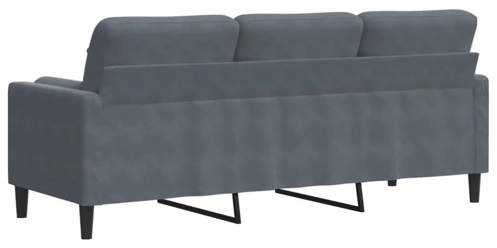 Sofá 3 lug. c/ almofadas decorativas 180 cm veludo cinza-escuro