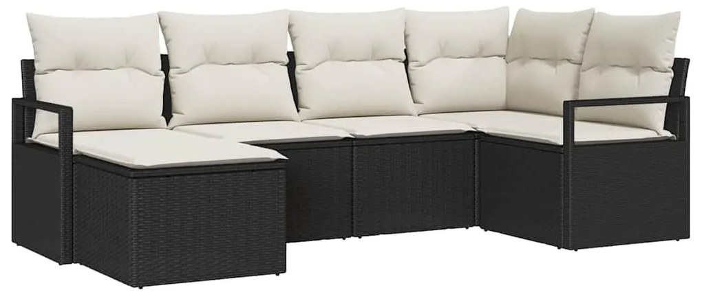 Conjunto de sofá de 6 peças com almofadas, preto, de rattan.