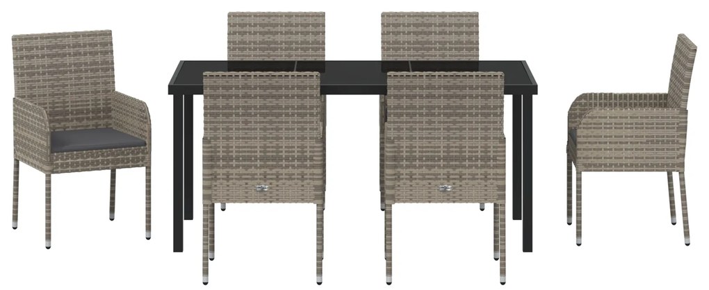 Conjunto de Jantar de Jardim com Almofadas Cinza Rattan Sintético