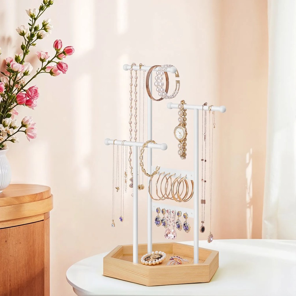 Porta-joias em metal e madeira 20,5 x 18 x 36 cm Branco