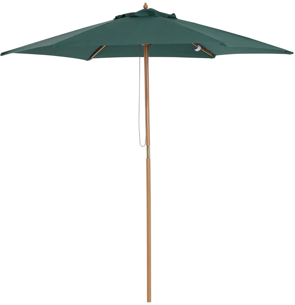 Outsunny Chapéu de Sol Ø250x230cm Chapéu de Sol com Mastro de Madeira com 6 Hastes Sistema de Polia com Fixação para Jardim Pátio Terraço Verde