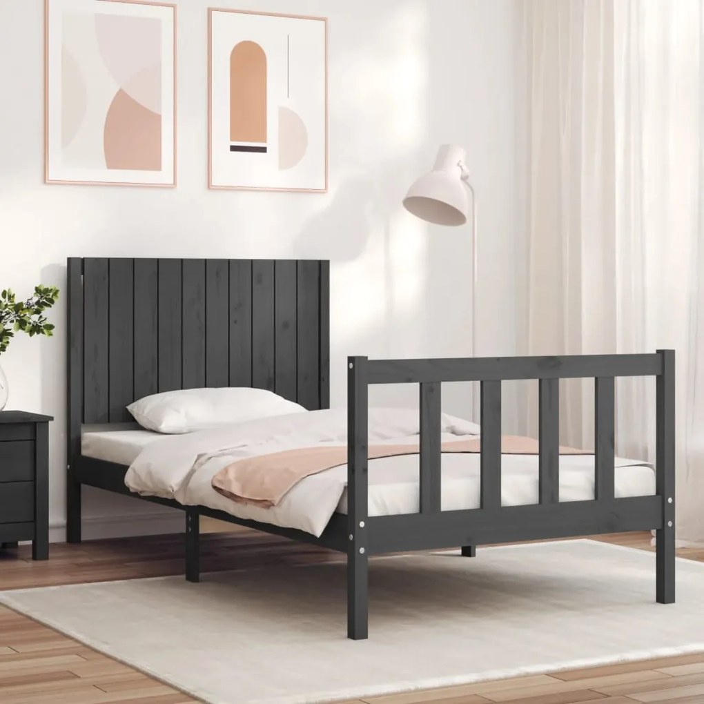 Estrutura de cama com cabeceira 100x200cm madeira maciça preto