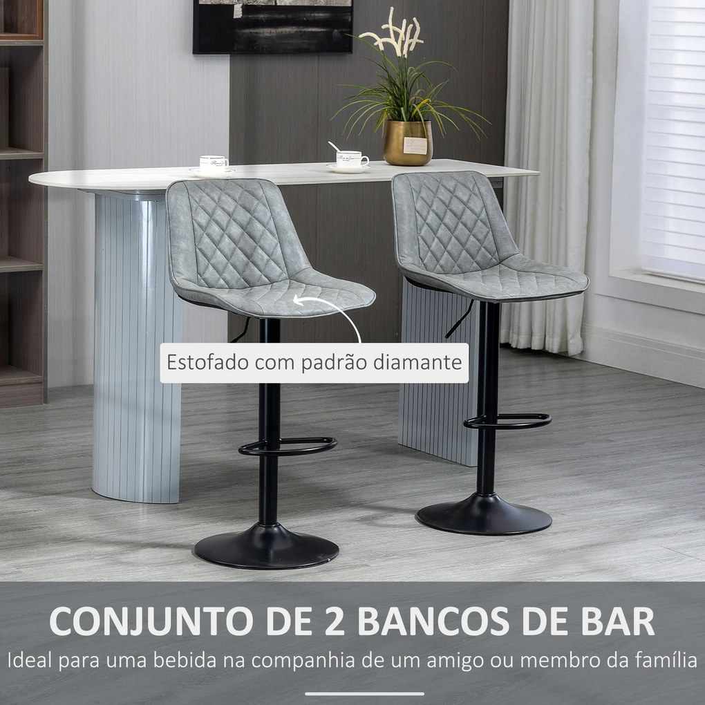 Conjunto de Bancos de Bar Estofados em PU (MESA NÃO INCLUIDA) Bancos Altos de Sala de Jantar com Altura Ajustável 46,5x51x86-106 cm Cinzento