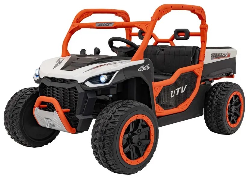 Carro elétrico para Crianças 2 Lugares Farmer Truck UTV Racing 24V 4x4 Rodas Espuma EVA, assento couro ecológico Branco e Laranja