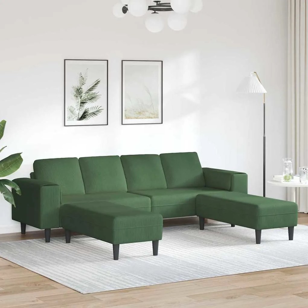 vidaXL Sofá de Tecido Verde Escuro Tecido de veludo côtelé