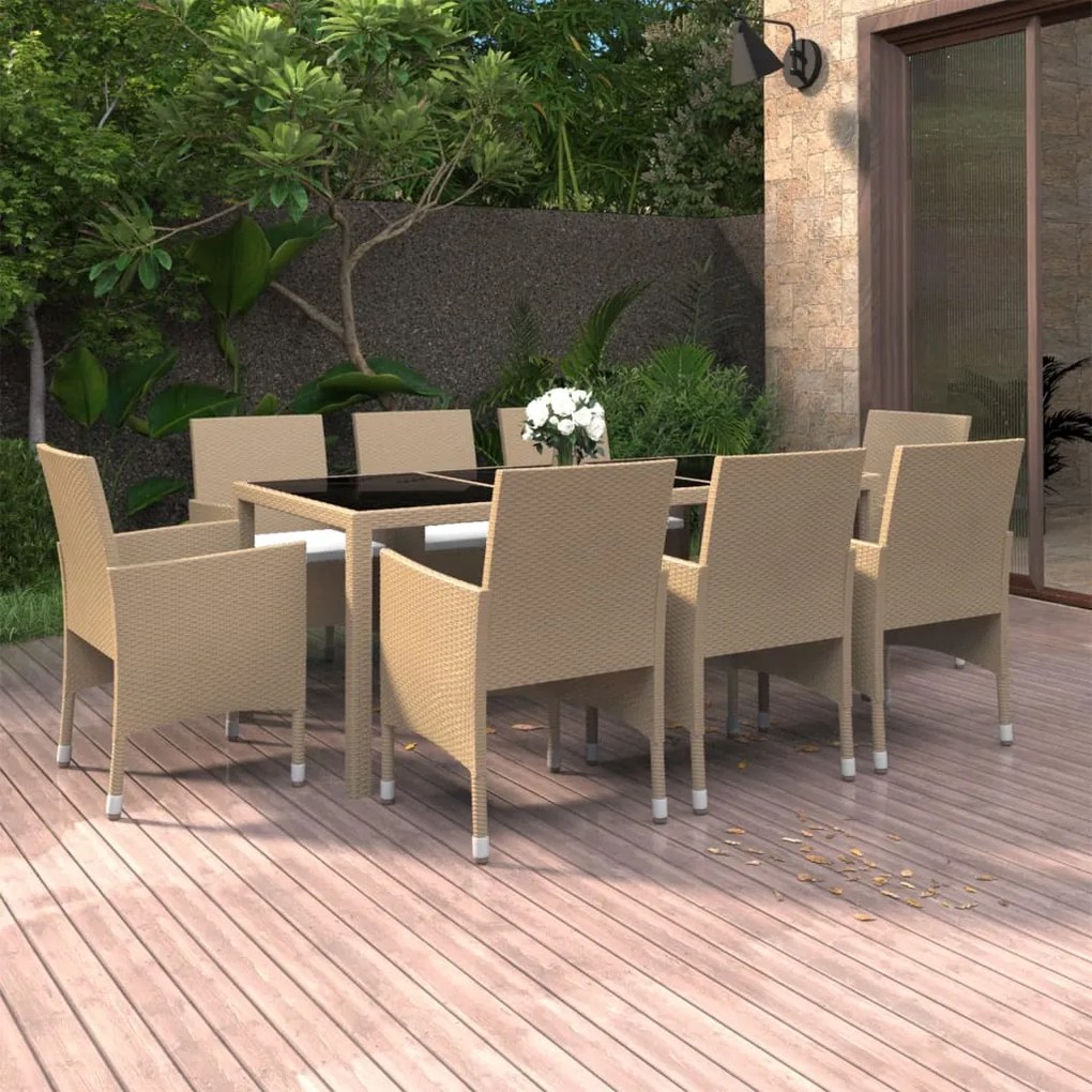 vidaXL 9 pcs conjunto de jantar para jardim vime PE bege