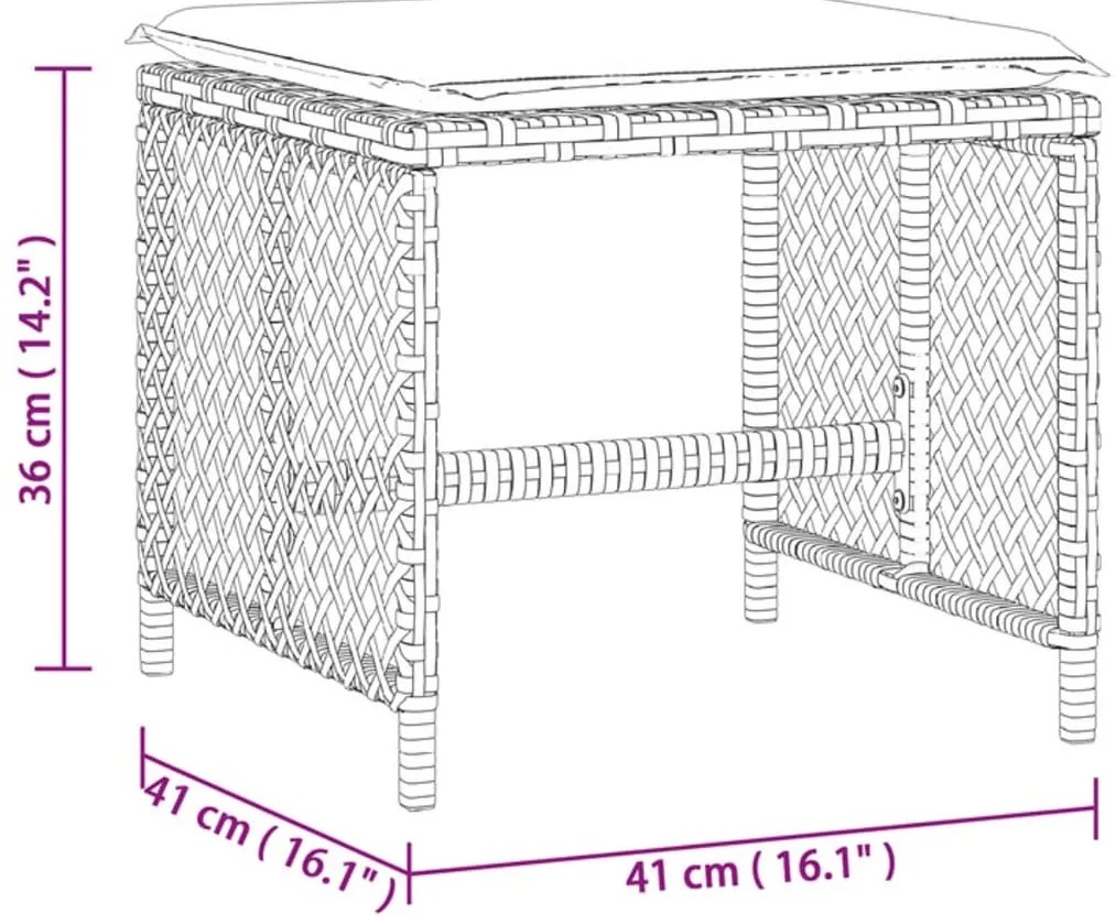 Bancos jardim com almofadões 4 pcs 41x41x36 cm vime PE castanho