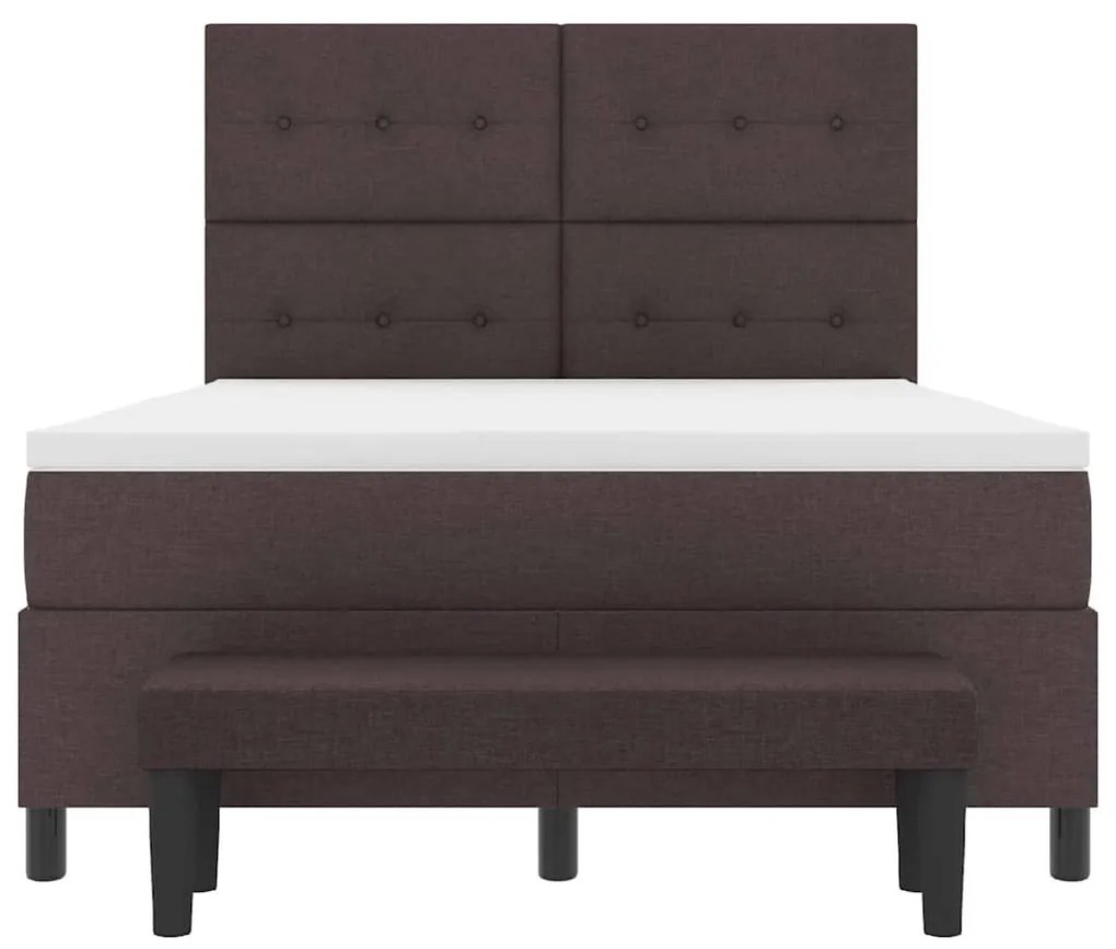 Cama Box Spring com Colchão &amp; Banco Marrom Escuro 140x200 cm Tecido