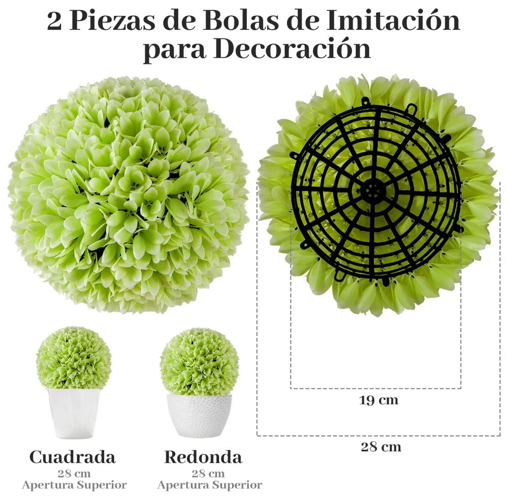Conjunto de 2 bolas de plantas artificiais 28 CM Bolas decorativas Decoração interior e exterior com proteção solar Verde