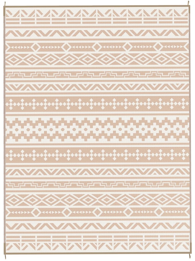 Outsunny Tapete reversível para exterior 3,7x2,7 m Tapete de Chão Padrão Parede Geométrica em PP Saco de Transporte Cáqui Bege Claro | Aosom Portugal