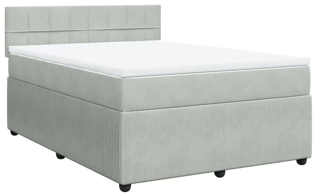 Cama com molas/colchão 160x200 cm veludo cinzento-claro