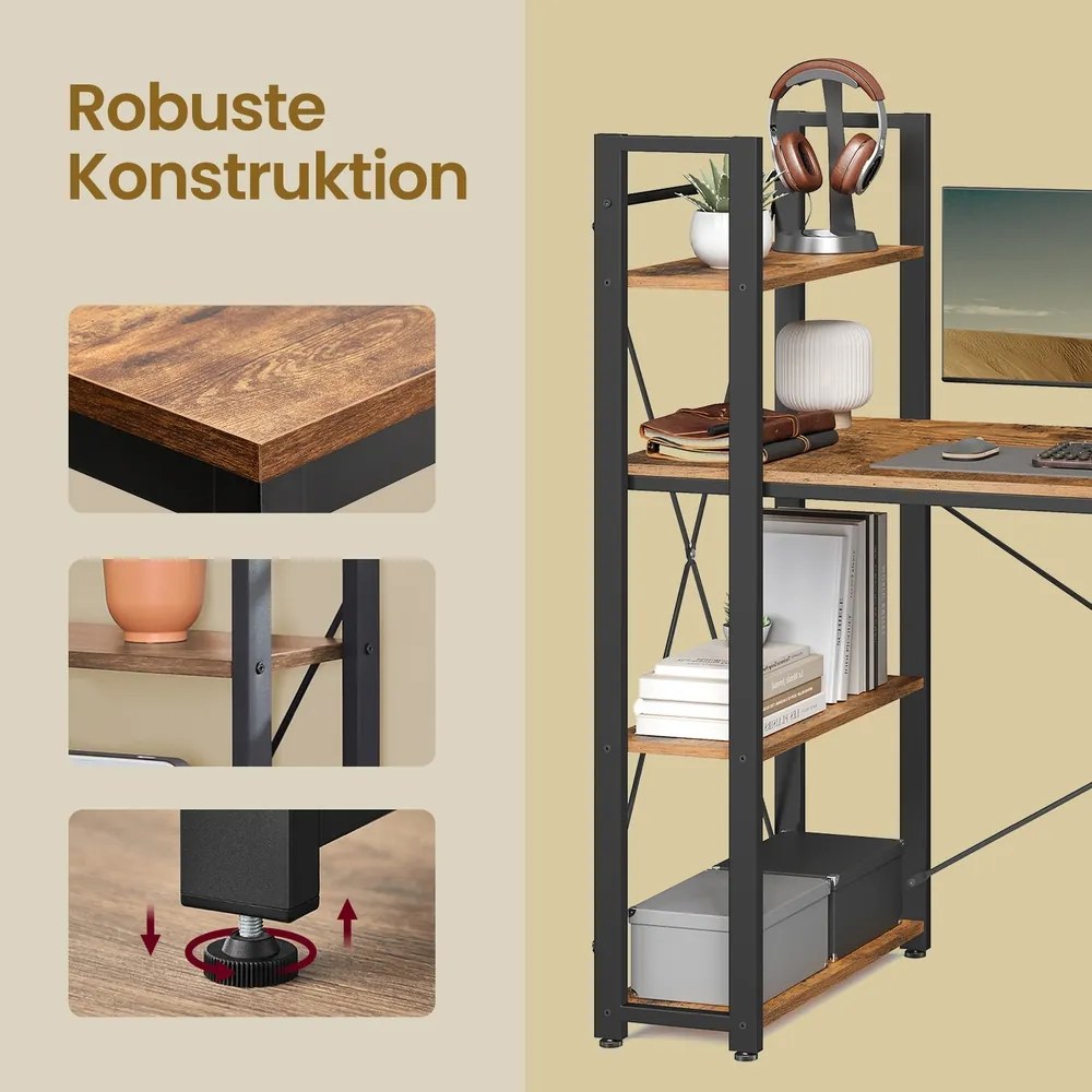 Secretária com prateleira 56,1 x 120,1 x 120,1 cm castanho-preto