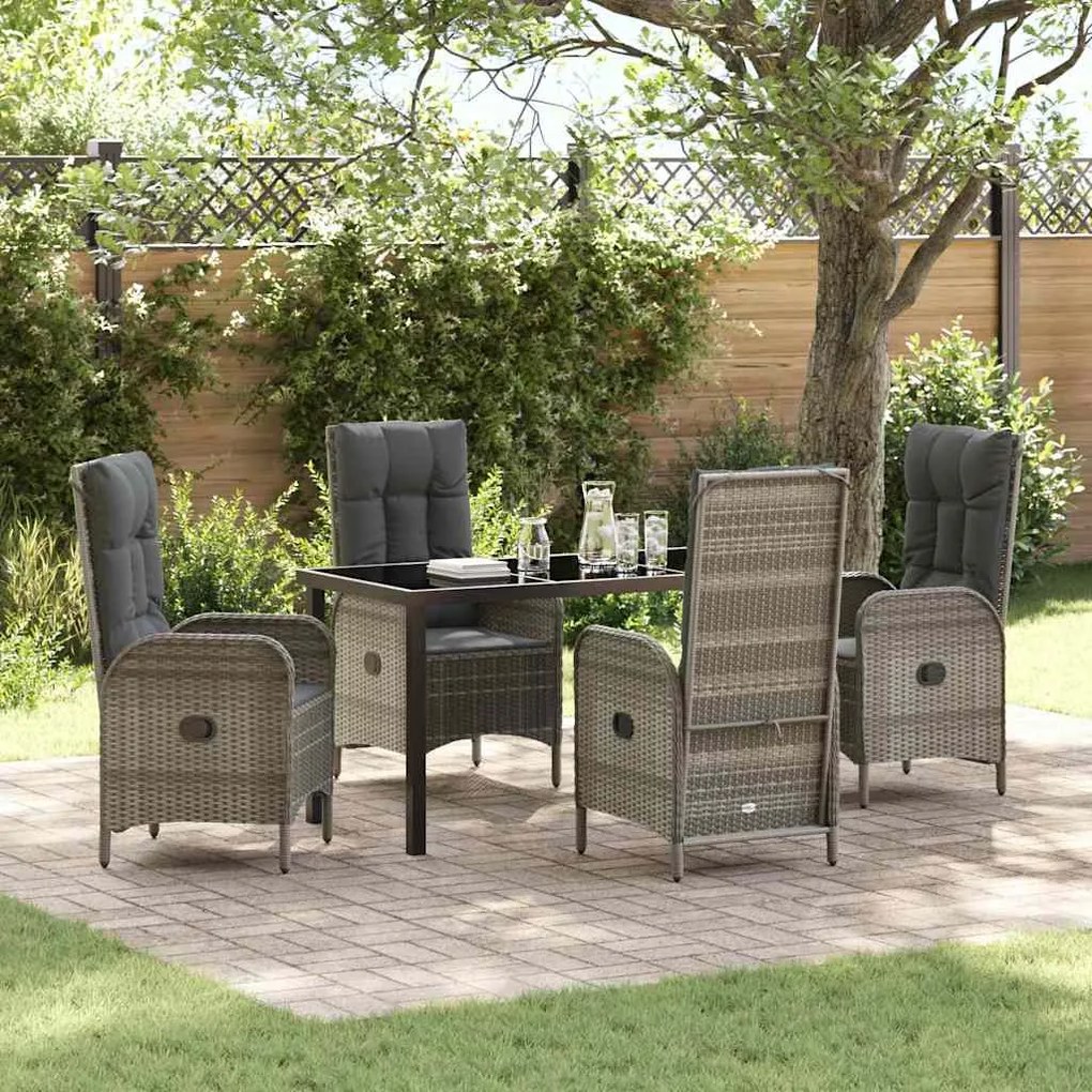 vidaXL Conjunto de jantar para o jardim com 5 peças em rattan poligrey