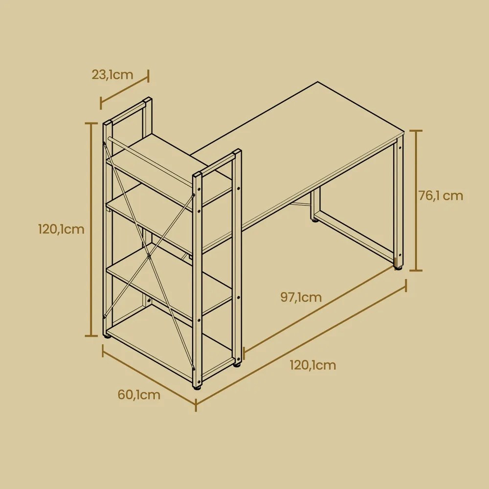 Secretária com prateleira 56,1 x 120,1 x 120,1 cm castanho-preto