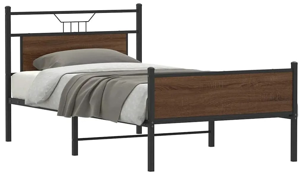 Estrutura de cama sem colchão 107x203 cm carvalho castanho