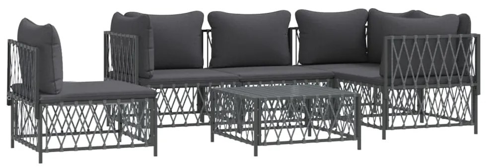 6 pcs conjunto lounge de jardim com almofadões aço antracite