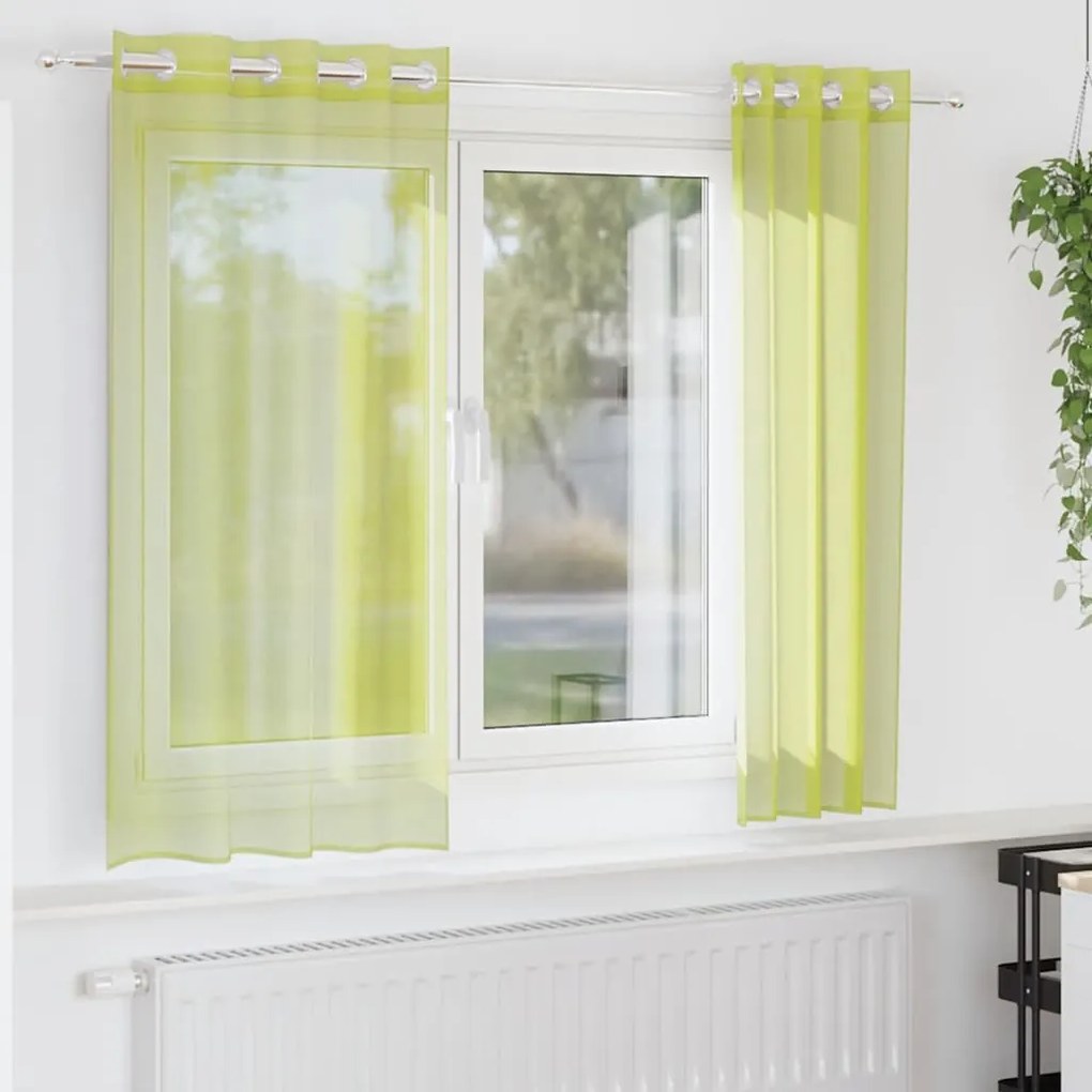 vidaXL Cortinas de voile com ilhós 2 pcs verde-maçã 140x175 cm