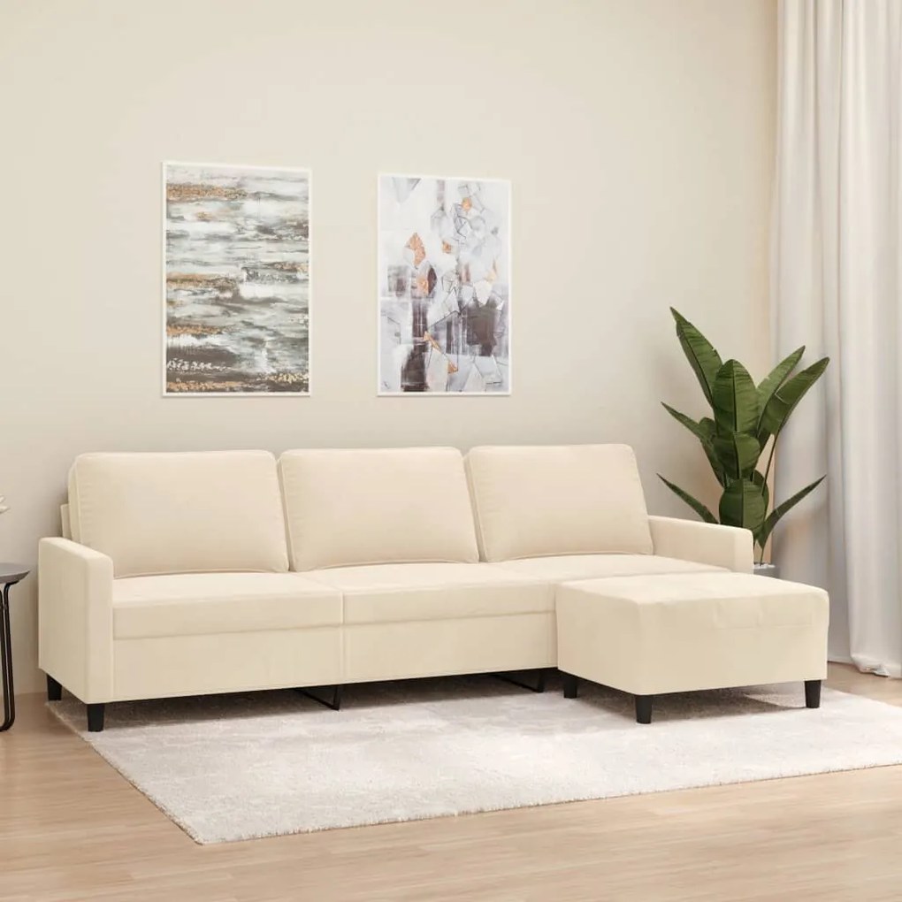 vidaXL Sofá de 3 lugares com apoio de pés 210 cm veludo cor creme