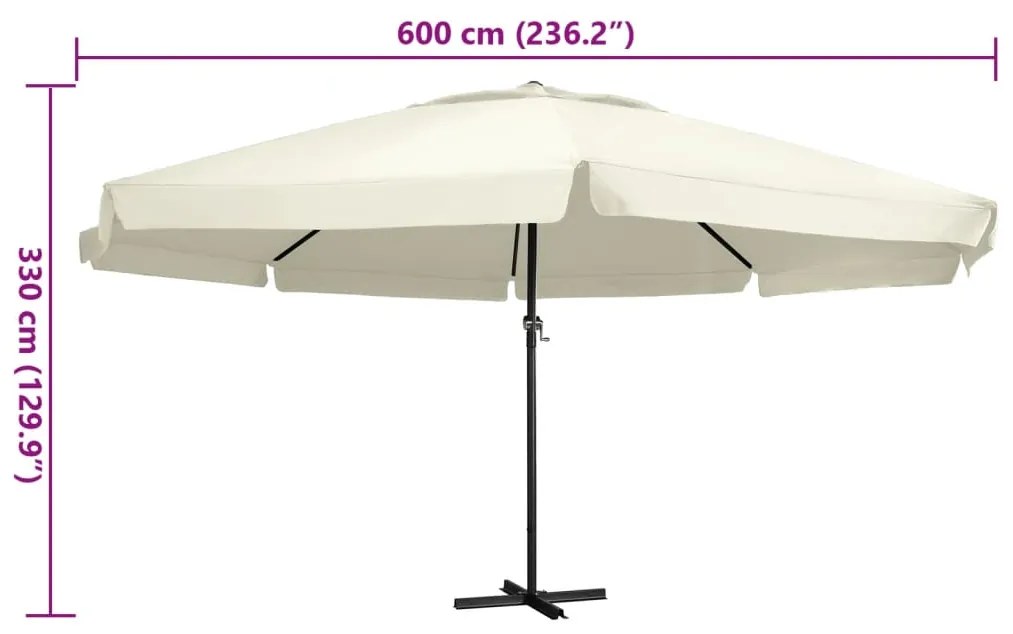 Guarda-sol de jardim c/ poste alumínio 600 cm branco areia