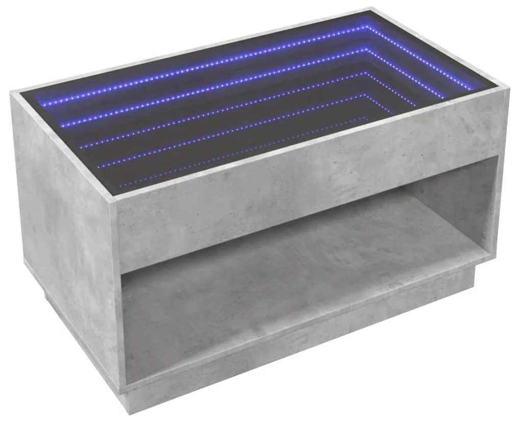 Mesa de centro luzes LED Infinity 90x50x50 cm cinzento cimento
