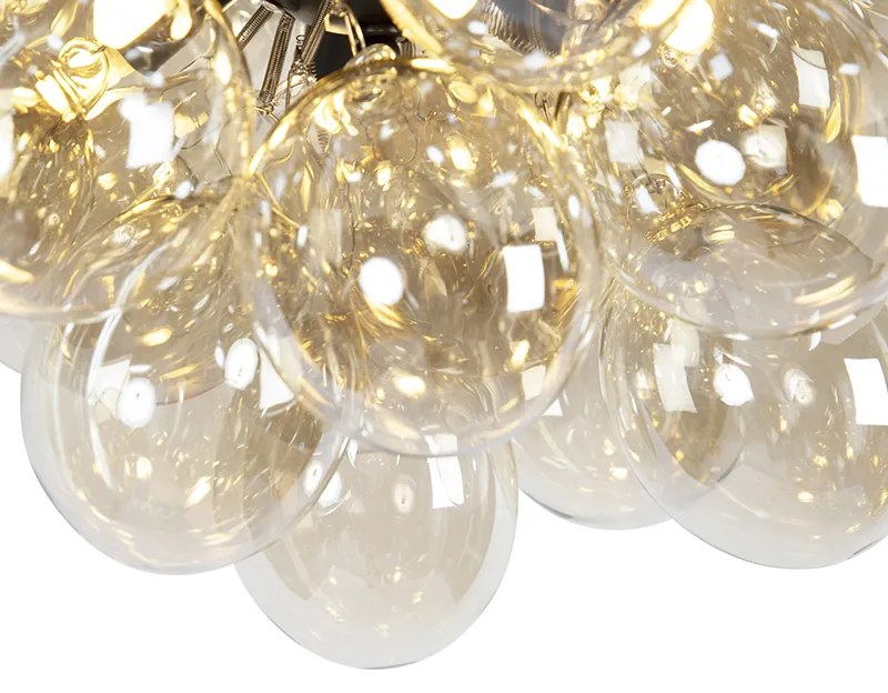 Candeeiro de teto design preto com vidro âmbar 6 luzes - Uvas