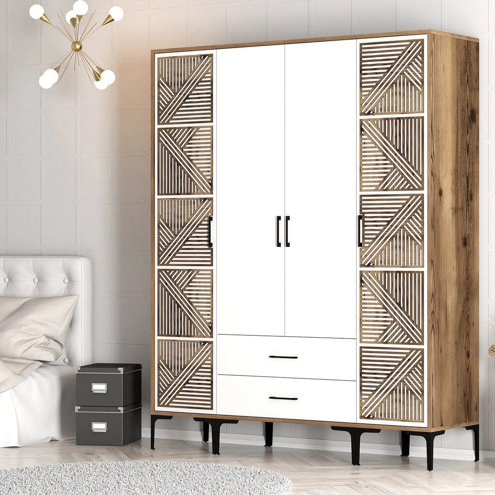 Roupeiro Kumsal PTP – Nogueira e Branco – 160 x 47,5 x 201,4 cm