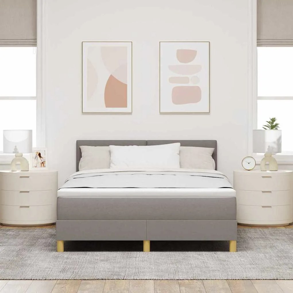 Cama Box Spring com Colchão &amp; LED Taupe 140x190 cm Tecido