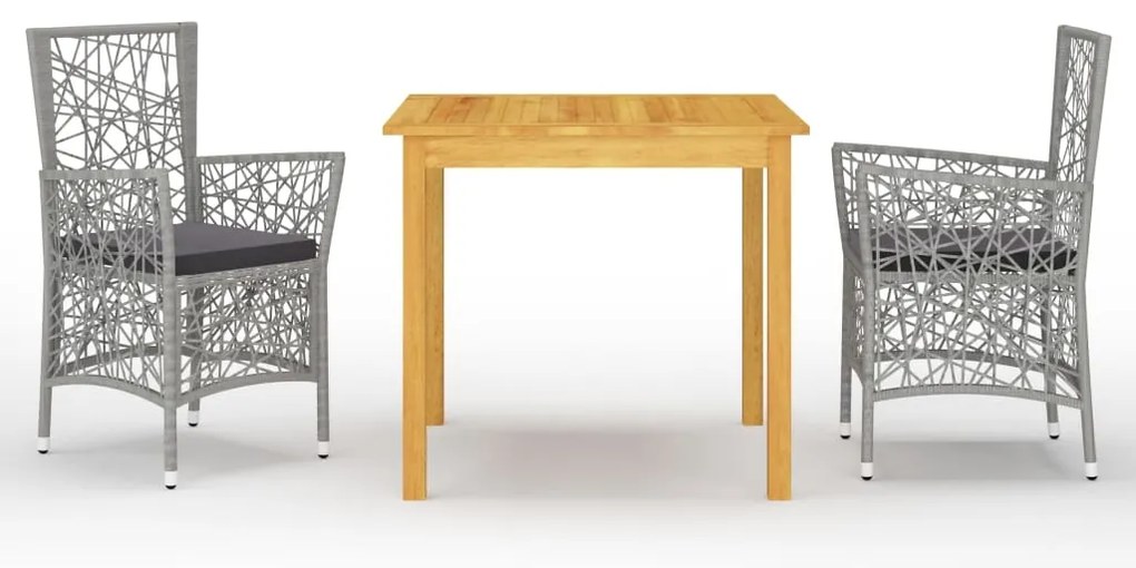 3 pcs conjunto de jantar para jardim cinzento