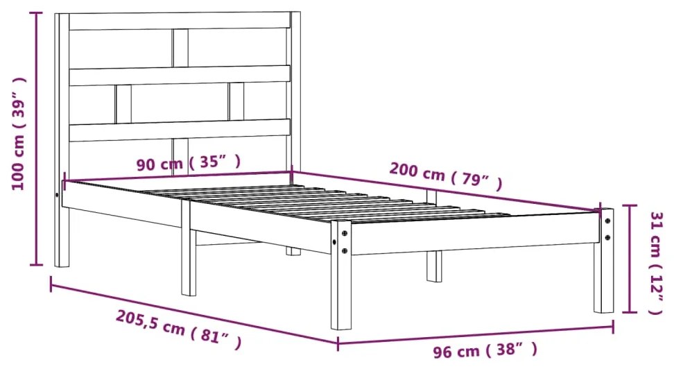 Estrutura de cama 90x200 cm pinho maciço branco