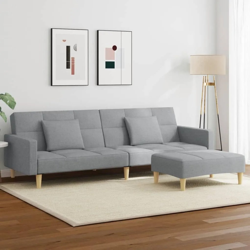 vidaXL Sofá-cama de 2 lugares c/ apoio de pés tecido cinzento-claro