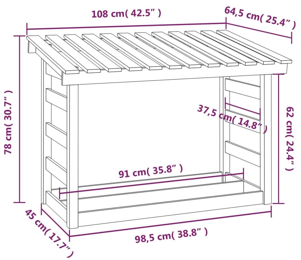 Suporte para lenha 108x64,5x78 cm pinho maciço branco