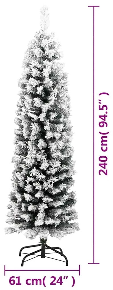 Árvore de Natal artificial fina com neve 240 cm PVC verde