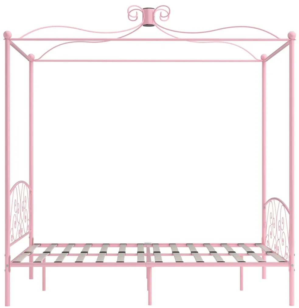 Estrutura de cama com dossel 140x200 cm metal cor-de-rosa