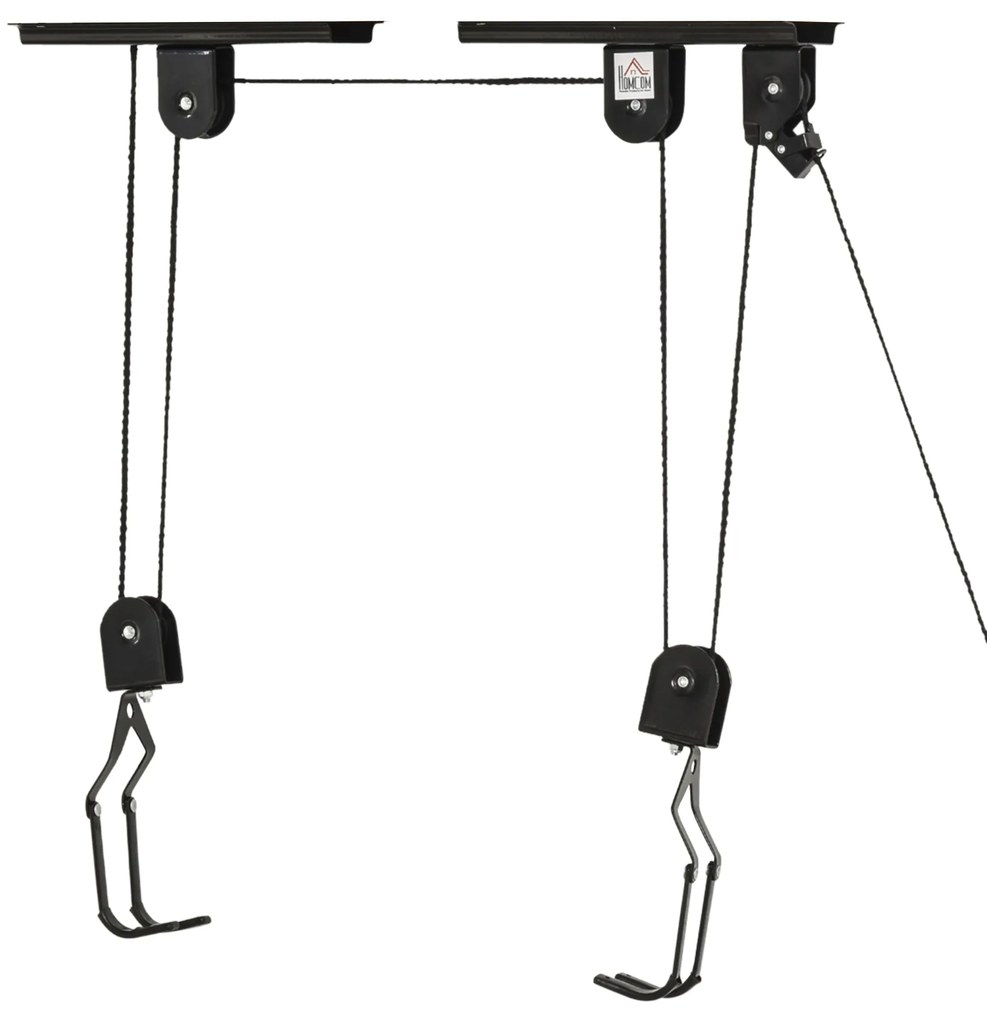 HOMCOM Suporte de bicicletas de teto Roldanas Cordas Altura Ajustável25,1x 8,7x 1,5 cm carga 20kg