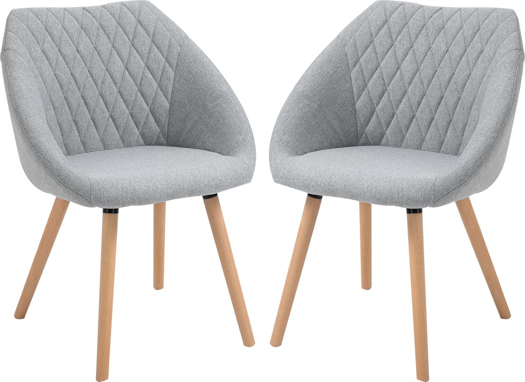 HOMCOM Conjunto de 2 Cadeiras para Mesa de Jantar Pés Afilados Madeira Faia Assento Encosto Apoios de Braço Ergonómicos Linho Cinza | Aosom Portugal