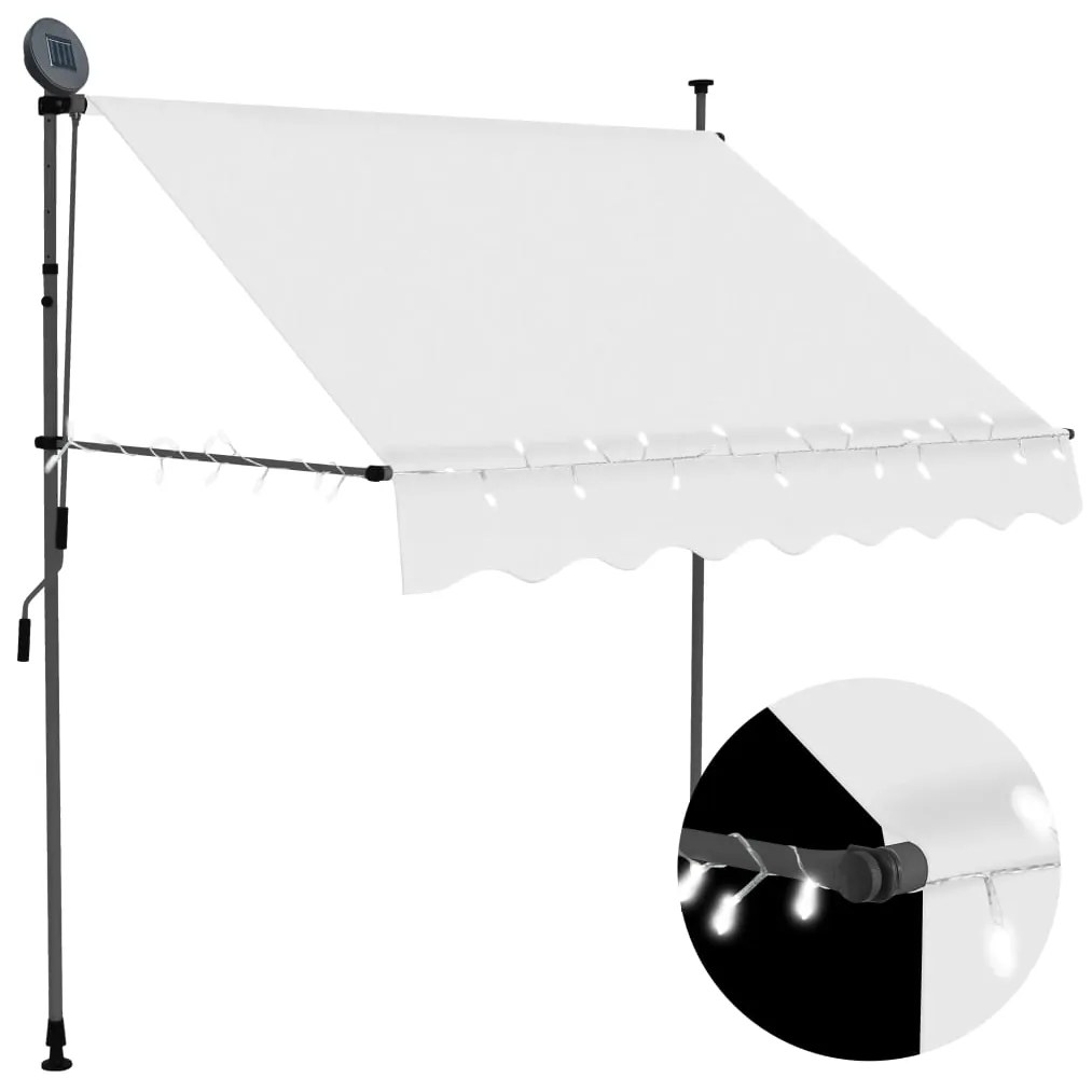 vidaXL Toldo retrátil manual com LED 200 cm creme