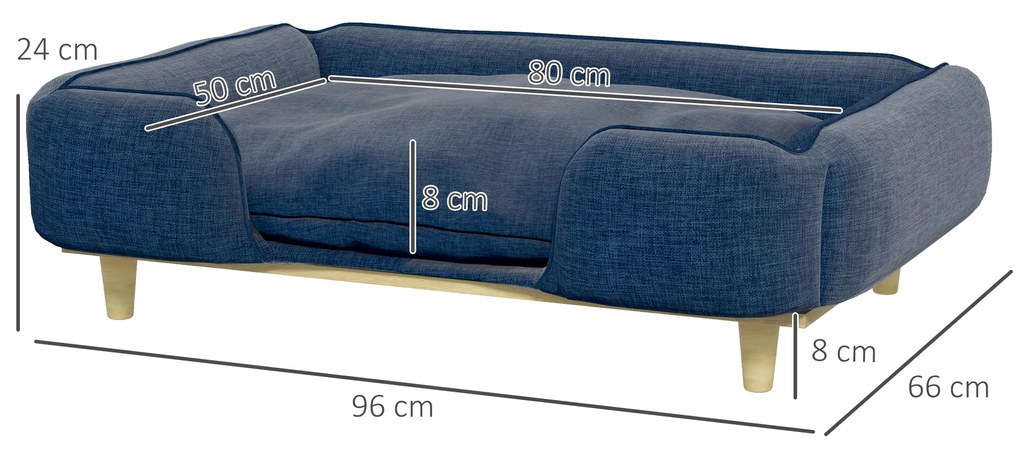 Cama para Cães Grandes Cama Elevada para Cães com Pés de Madeira e Almofada Lavável 96x66x24 cm Azul Escuro