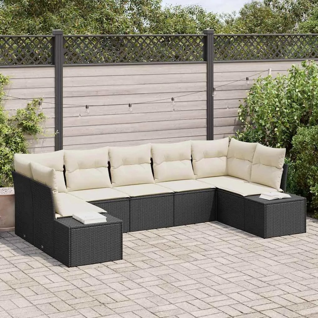 vidaXL Conjunto de Sofá de Jardim de 7 Peças em Rattan Sintético Preto com Almofadas