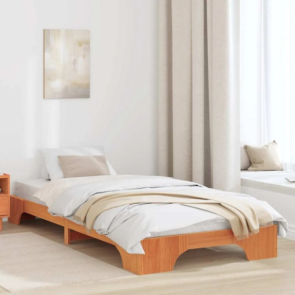 vidaXL Cama Castanho Encerado 90x200 cm em Madeira de Pinho Sólido