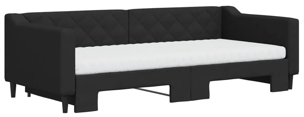 Sofá-cama com gavetão e colchões 90x200 cm tecido preto