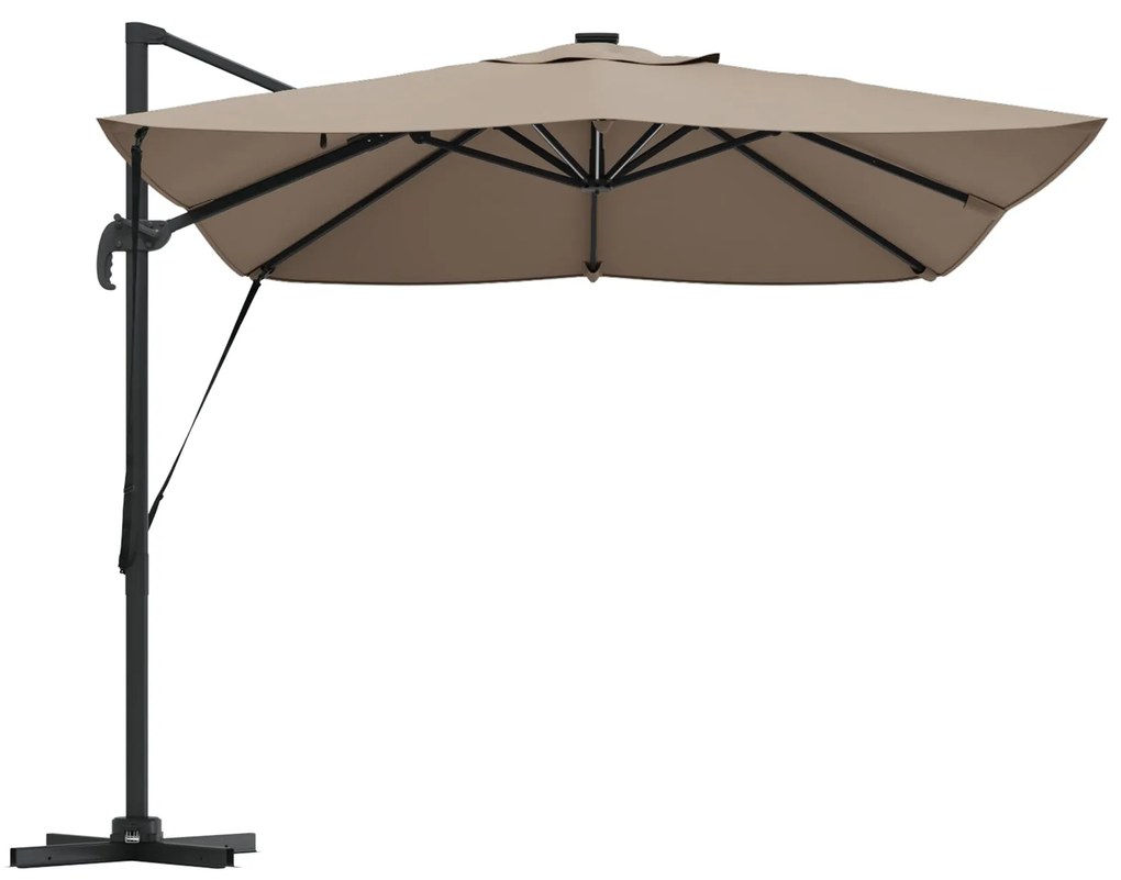 Parasol Roma de braço articulado com LEDs Taupe 352x251x265 cm Alumíni