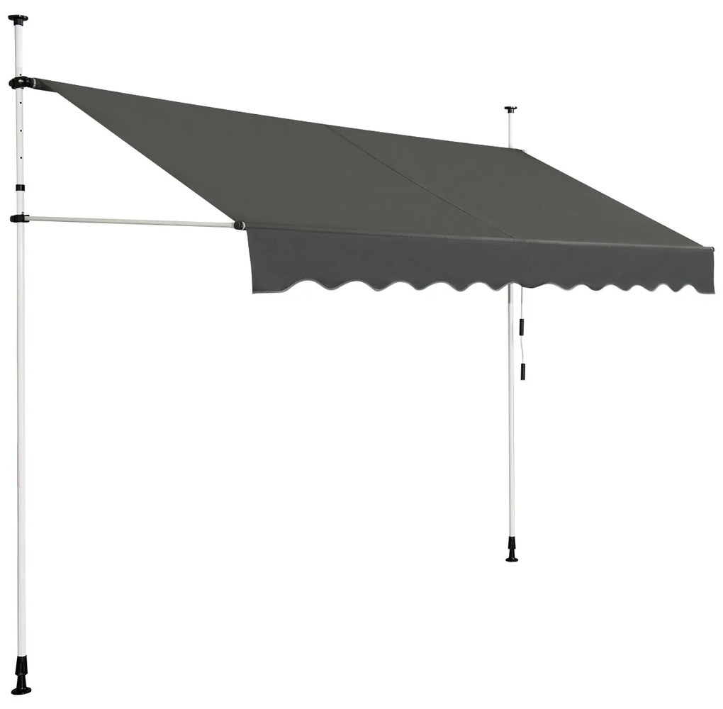 Toldo Telescópico e Retrátil 300 x 120 cm Resistente aos Raios UV Impermeável com Manivela Manual e Altura Ajustável para Janela Varanda Cinza