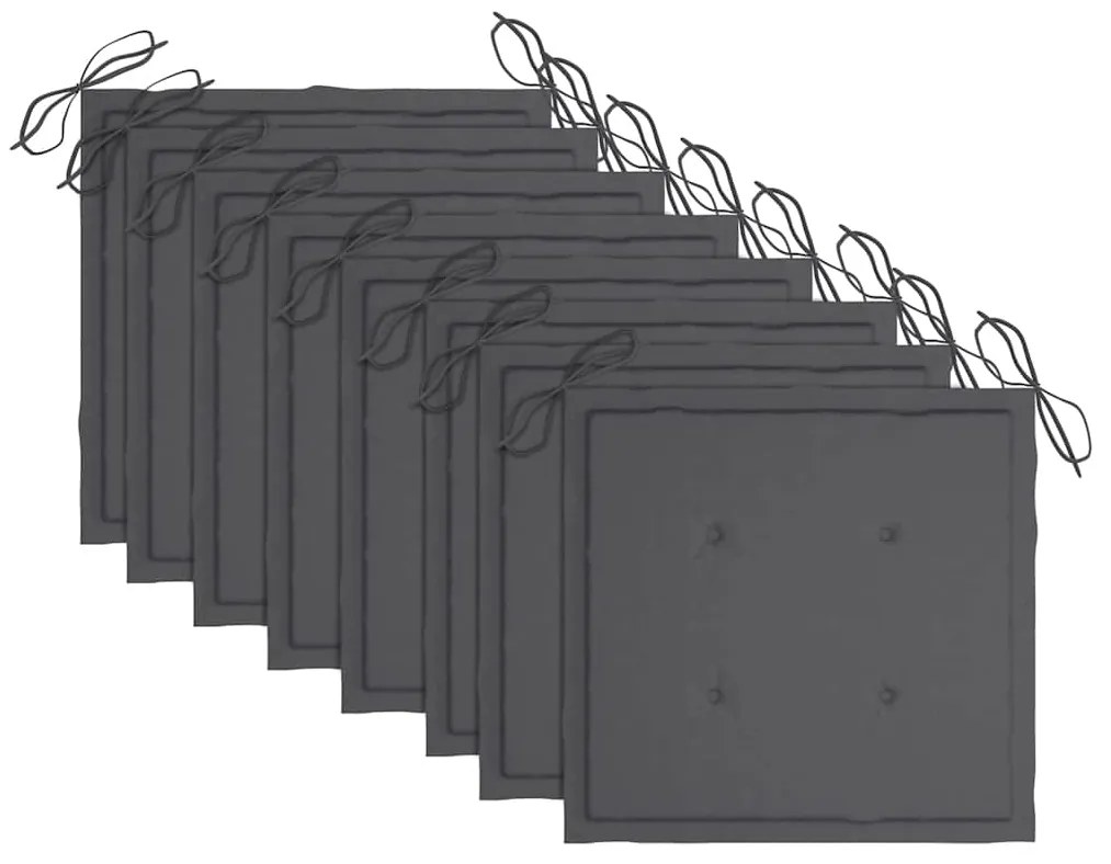 Cadeiras de jardim c/ almofadões antracite 8 pcs teca maciça
