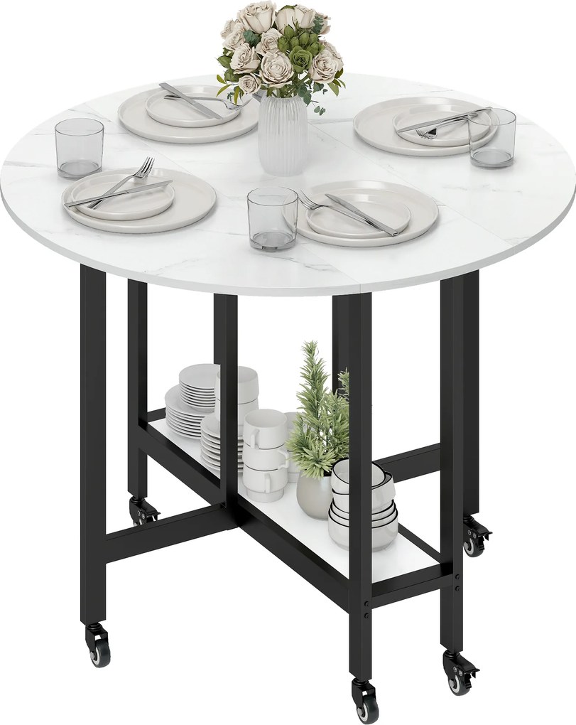Mesa de Jantar Dobrável, 100 x 100 x 75 cm (CADEIRAS NÃO INCLUIDAS), com Rodas Bloqueáveis, Branco