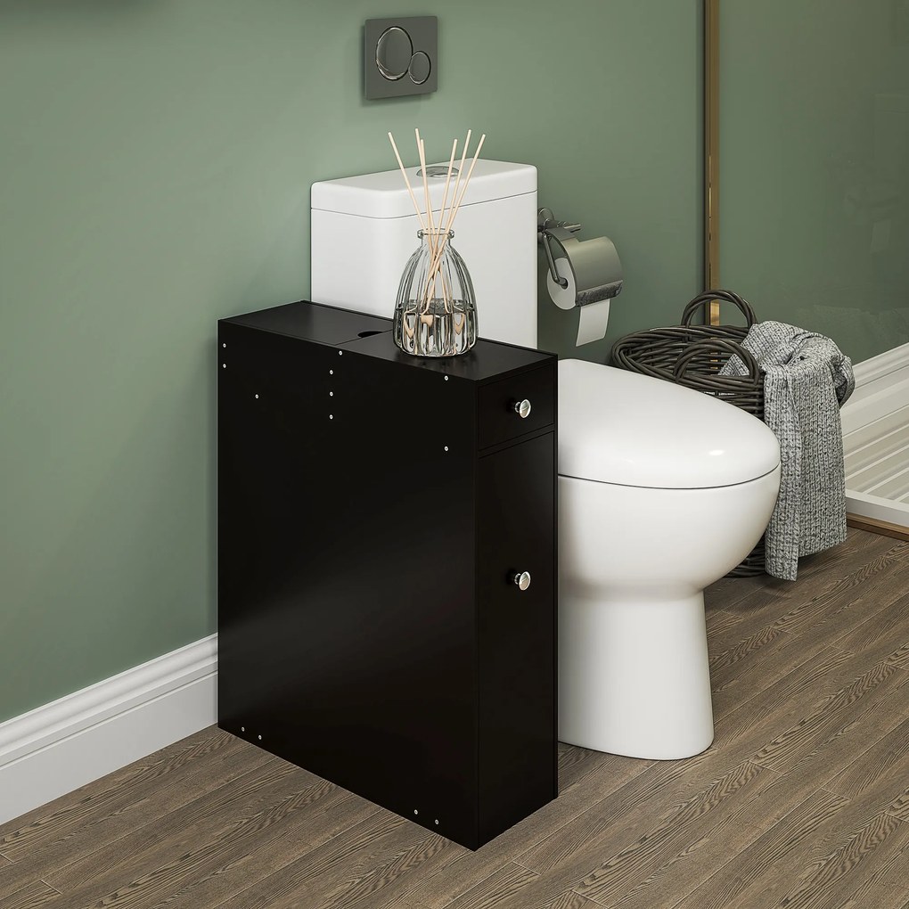 Móvel Porta-Papel Higiénico, 17 x 48 x 58 cm, com Várias Gavetas, Preto