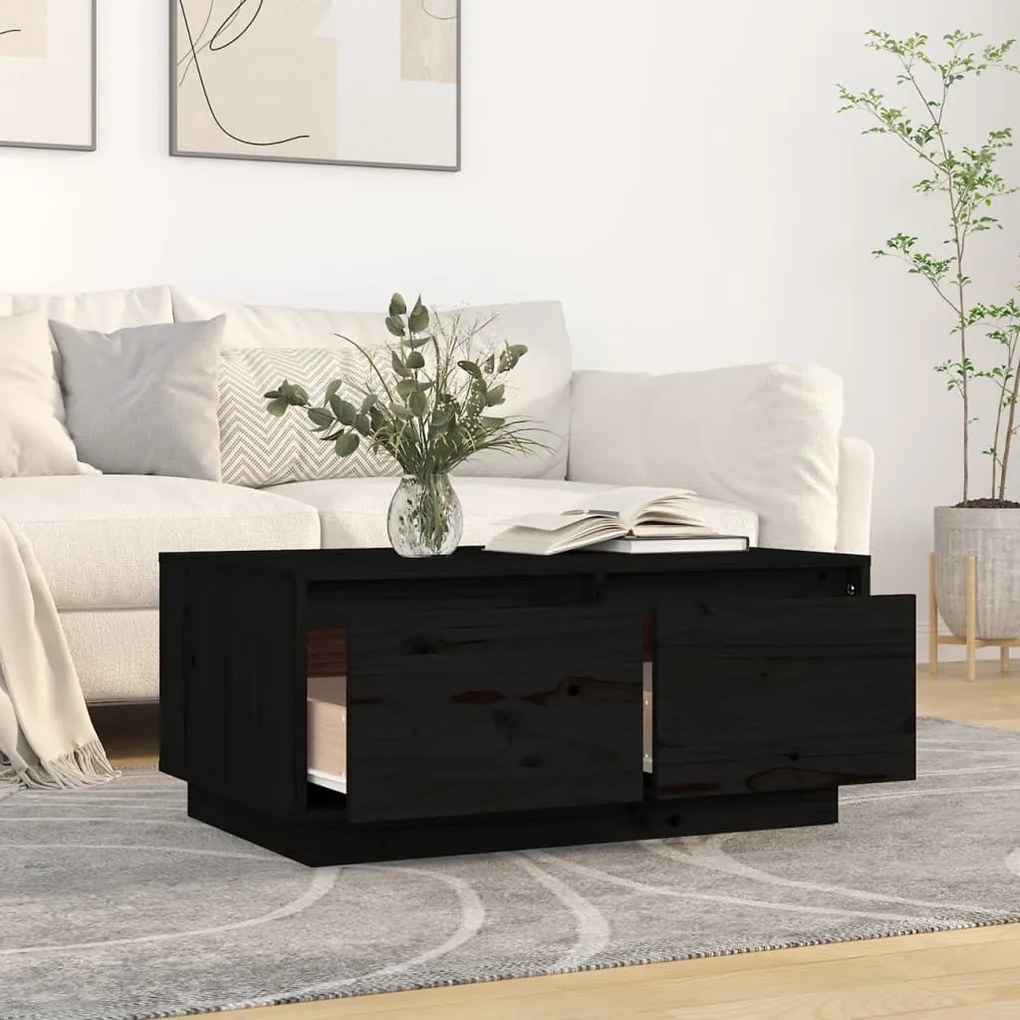 Mesa de centro 80x50x35 cm madeira de pinho maciça preto